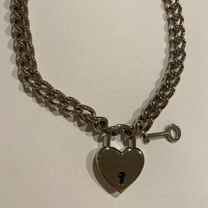 Silver Heart Padlock Chain Necklace